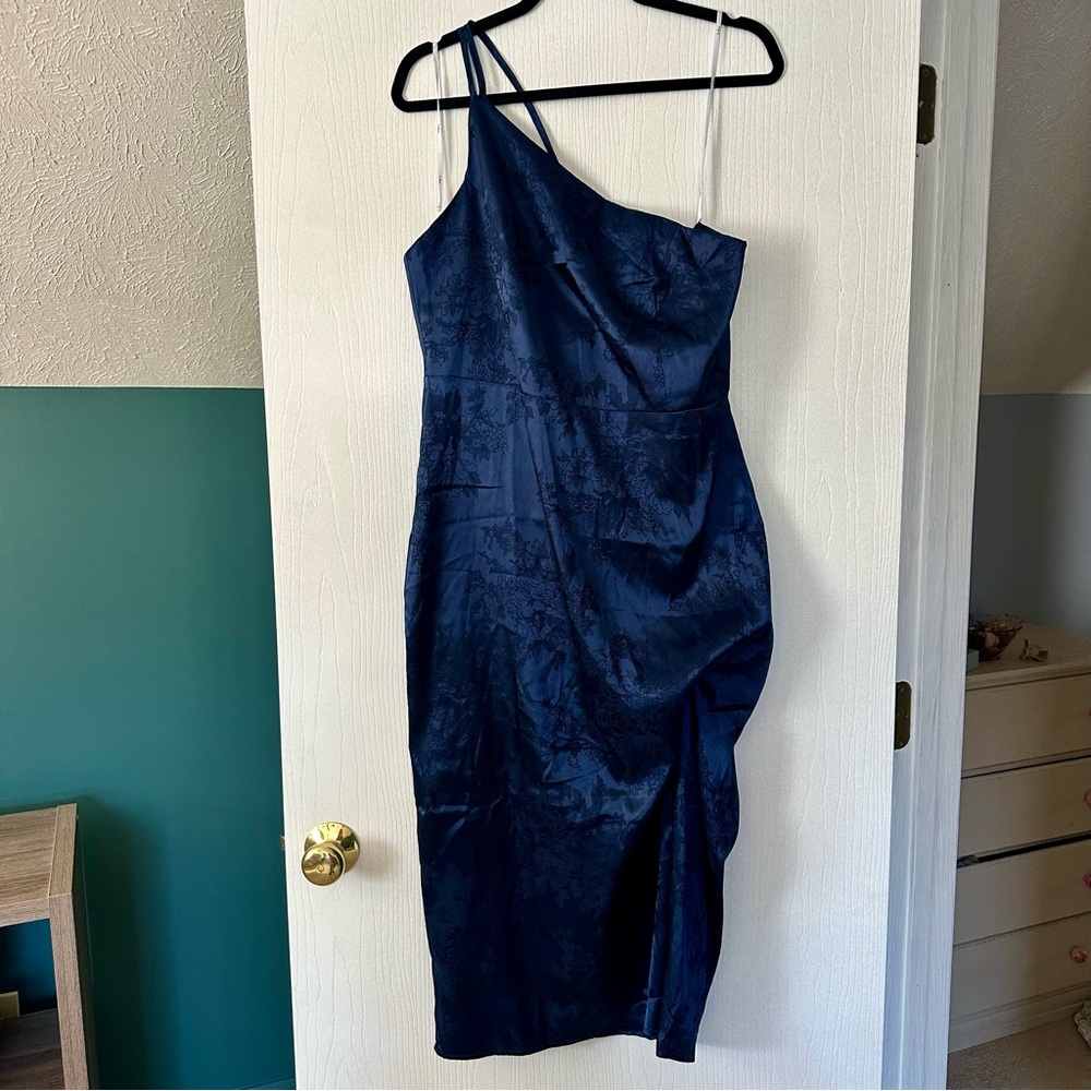 Lulu’s Navy Blue Satin Midi Dress